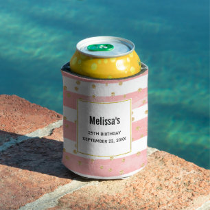 Porta-lata Listras Leves Rosa Faux Dourado Confetti Birthda