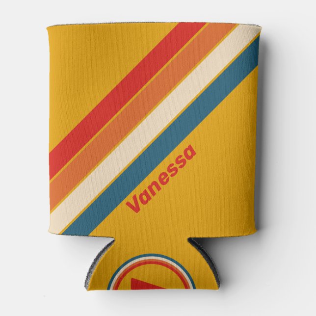 Porta-lata Listras Mostarda Retro com Nome (Frente)