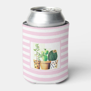 Porta-lata Listras Rosa e Branco com Espuma de Suculentas de