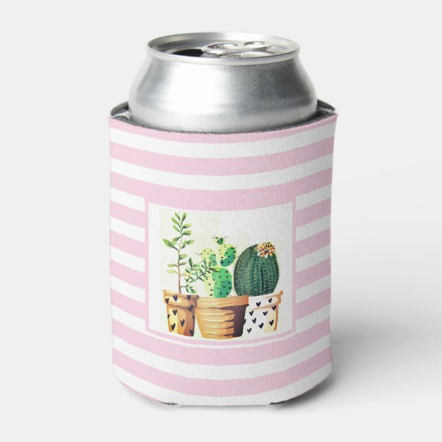 Porta-lata Listras Rosa e Branco com Espuma de Suculentas de  (Can Front)
