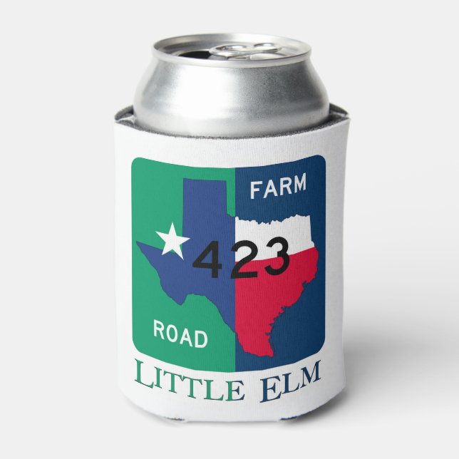 Porta-lata Little Elm, TX, FM 423 e Texas Longhorn Can Cooler (Can Front)