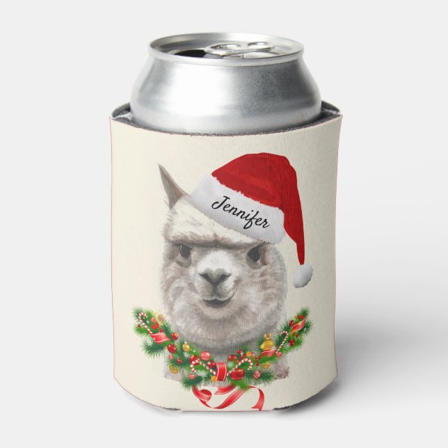 Porta-lata Llama Funny Natal Stoffer Santa Hat (Can Front)