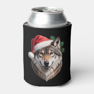 Porta-lata Lobo de Natal Chapéu do Papai Noel Galhos de Pinhe
