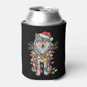 Porta-lata Lobo de Natal Chapéu do Papai Noel Luzes do Natal