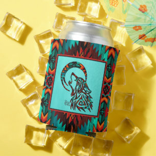 Porta-lata Lobo Tribal A Uivar Na Lua