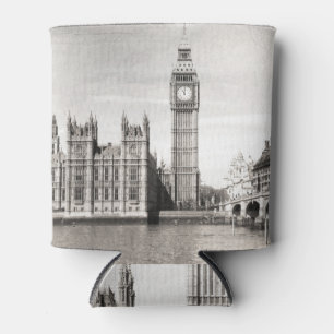 Porta-lata Londres antiga, preto e branco.