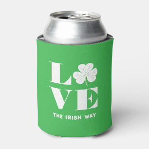 Porta-lata Love Shamrock Clover Irish Green White Text