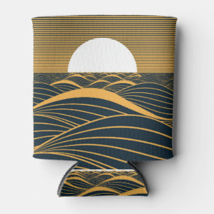 Porta-lata Lua-sol estilizada, ilustração do mar escuro.