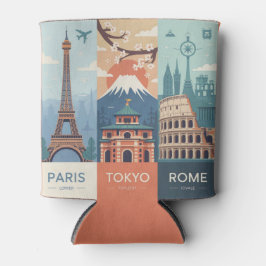Porta-lata Lugar de Paris Tóquio Roma Manga de Garrafa