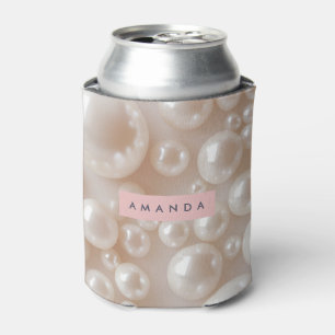 Porta-lata Luxo branco macio de pérolas personalizadas