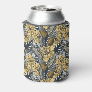 Porta-lata Luxo Elegante Flores Tropicais Dourado e Preto