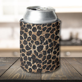 Porta-lata Luxury Glitter Gold Brown Black Leopard Pattern