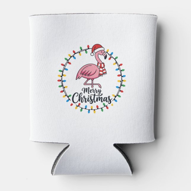 Porta-lata Luzes de Natal de Flamingo Feriado (Frente)