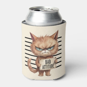 Porta-lata Má Atitude Cat Mugshot - Design Felino Engraçado