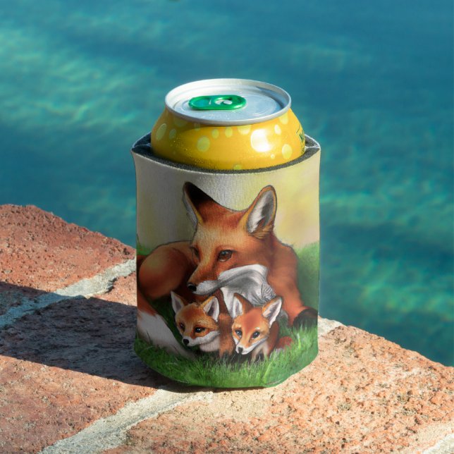 Porta-lata Mãe de Raposa Vermelha e Kits na Grama (Piscina in situ)