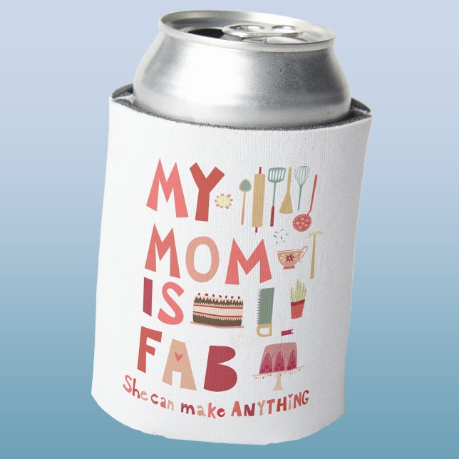 Porta-lata Mãe divertida (My Mom is fab fun hand lettered can cooler)