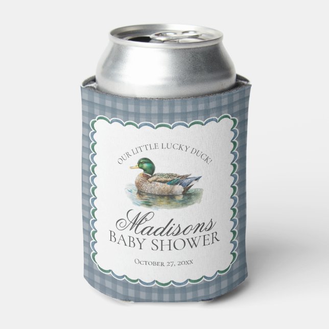 Porta-lata Mallard Duck Hunting Gingham Boy Baby Shower Favor (Can Front)
