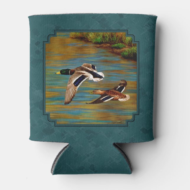 Porta-lata Mallard Ducks em Teal de Voo (Frente)