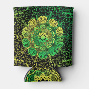 Porta-lata Mandala Art: Detalhe Verde Amarelo.