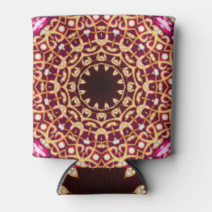 Porta-lata Mandala brooch, fundo geométrico de vintage.