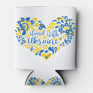 Porta-lata Mantenha-se firme com a Ucrânia, com as letras e o