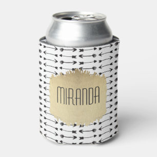 Porta-lata Mão preta & branca moderna monograma tirado das