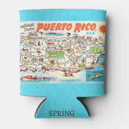 Porta-lata Mapa Colorido Vintage de Porto Rico