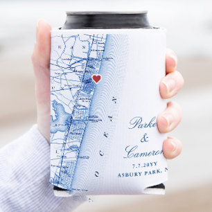 Porta-lata Mapa de Asbury Park NJ Favor de Casamento Azul Mar
