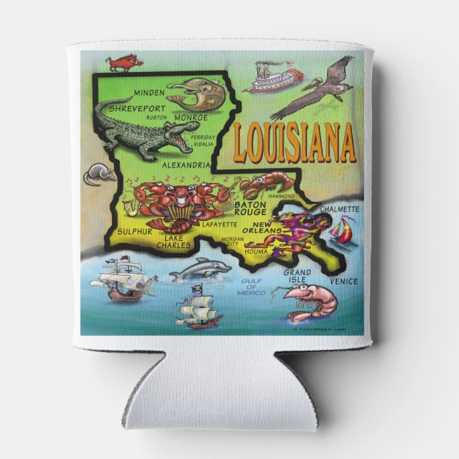 Porta-lata Mapa de Cartoons da Louisiana (Traseira)