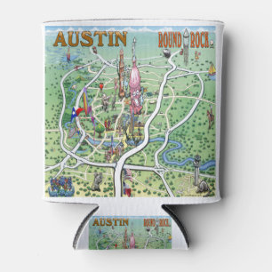 Porta-lata Mapa de diversão de Austin Round Rock Texas
