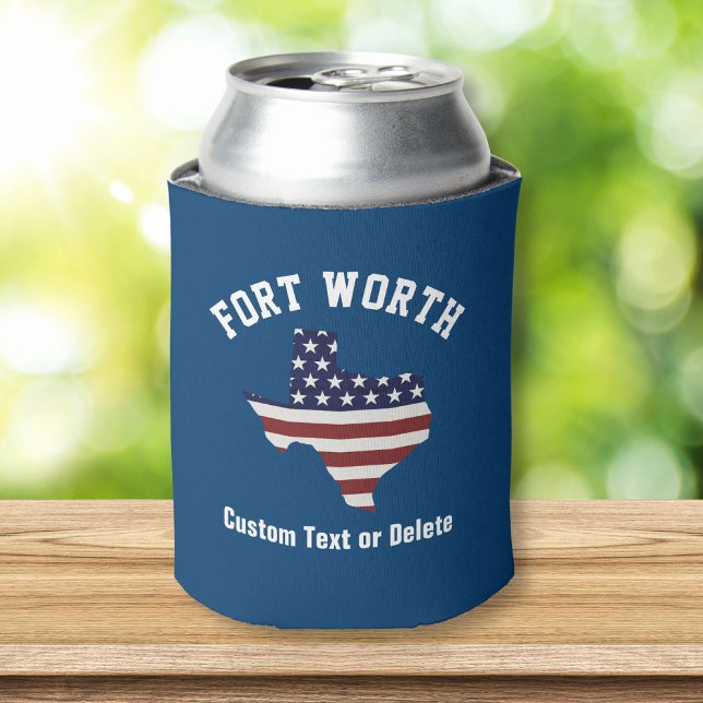 Porta-lata Mapa do Texas | Bandeira Patriótica EUA | Sua cida (Criador carregado)