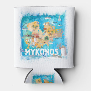 Porta-lata Mapa Ilustrado de Grécia do Mykonos com Marcas de