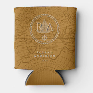 Porta-lata Mapa Monograma de Corda Náutica Marrom