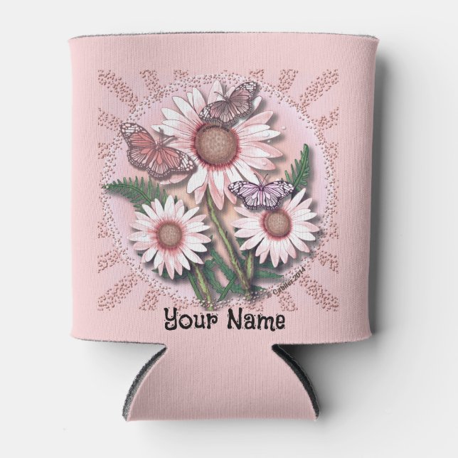 Porta-lata Margarida Rosa-Borboleta Pode Resfriar (Frente)