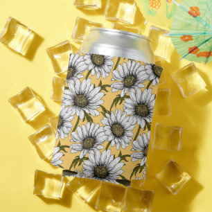 Porta-lata Margaridas brancas, flores silvestres em amarelo