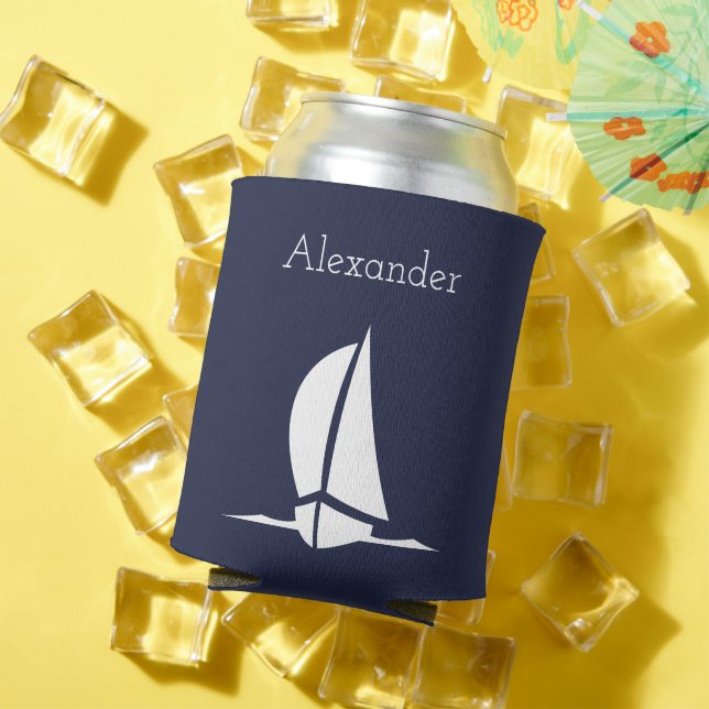 Porta-lata Marinho azul-costa azul-marinheiro branco náutico (Verão in situ)