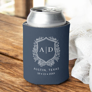 Porta-lata Marinho Azul de Casamento do Monograma Moderno