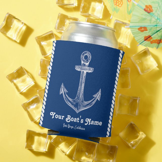 Porta-lata Marinho Azul Náutico Bem-Vindo Sobre Barco Persona (Verão in situ)