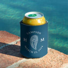 Porta-lata Marinho Azul Ostra Costeira Monograma Favor Casado