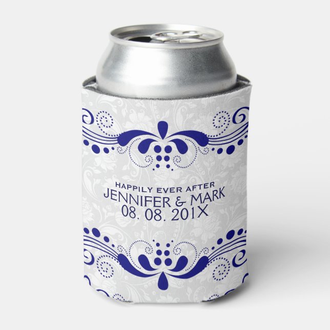 Porta-lata Marinho Azul rendas Florais Lace Branco Damascos F (Can Front)
