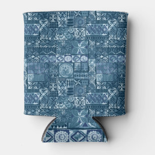 Porta-lata Marinho Azul Tapa: Abstrato Tecido Tribal