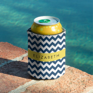 Porta-lata Marinho Azul Zigzag, Marinho Blue Chevron, Seu Nom
