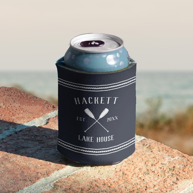 Porta-lata Marinho Blue Rustic Oars Personalizado Lake House (Criador carregado)
