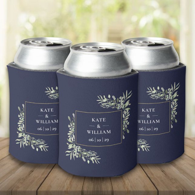 Porta-lata Marinho Blue Wedding Greenerage Foliage pode resfr (Navy Blue Wedding Greenery Foliage Can Cooler)