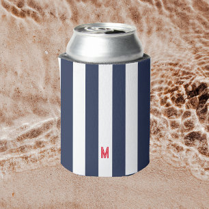 Porta-lata Marinho Cabana Stripe e Monograma Vermelho Persona