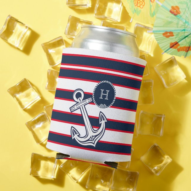 Porta-lata Marinho de Monograma, Vermelho Branco Vermelho Azu (Verão in situ)