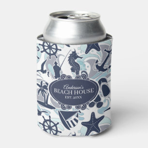 Porta-lata Marinho de padrão de praia náutica ID839