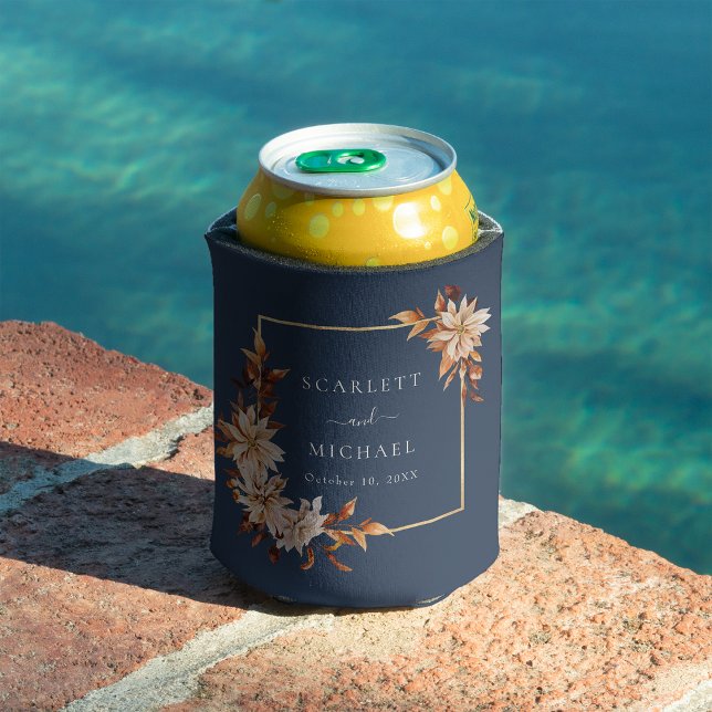 Porta-lata Marinho de queda azul (Fall Navy Blue Floral Can Cooler by Painted Paperie

)