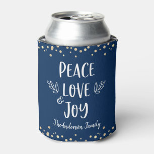 Porta-lata Marinho Dourado Dots Peace Love Joy Modern Typogra