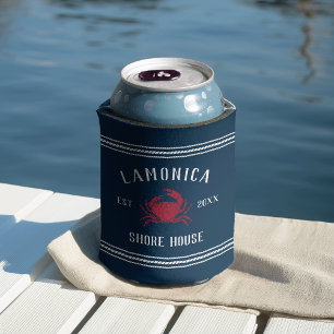 Porta-lata Marinho e Red Rustic Crab Personalizado Shore Hous